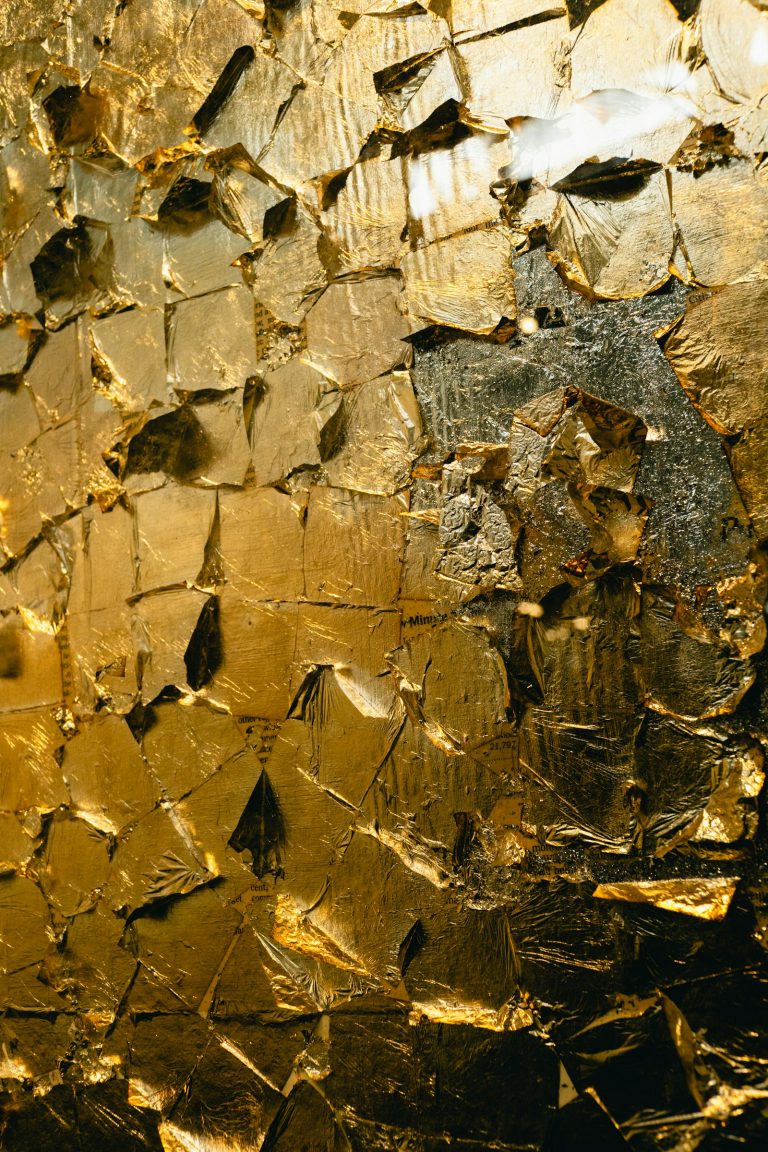Close-up of crumpled gold metallic foil